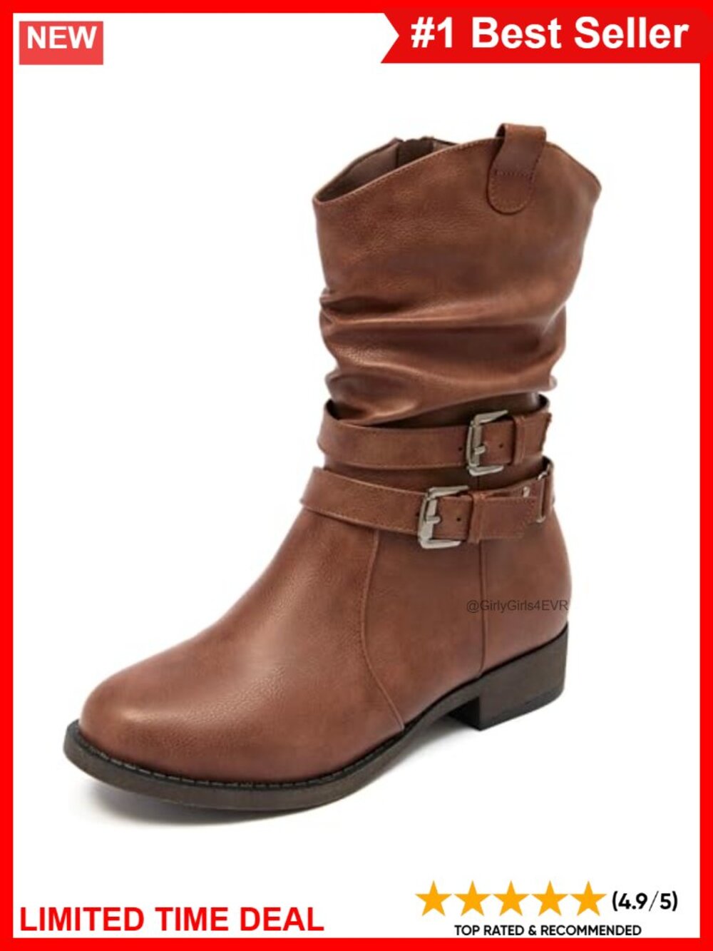 Faux Leather Mid-Calf Boots Round Toe Low Heel Zip Booties